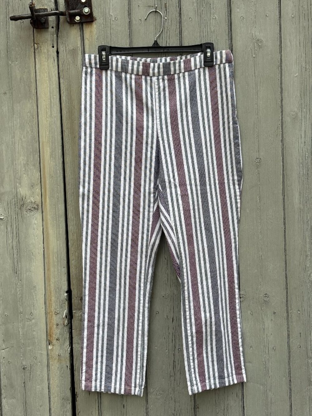 Free People Sun Dazed Striped Linen Blend Crop Pants Burgundy Size 6 Like New